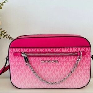 Michael Kors Jet Set Ombré Signature Logo Crossbody Body In PINK NWT